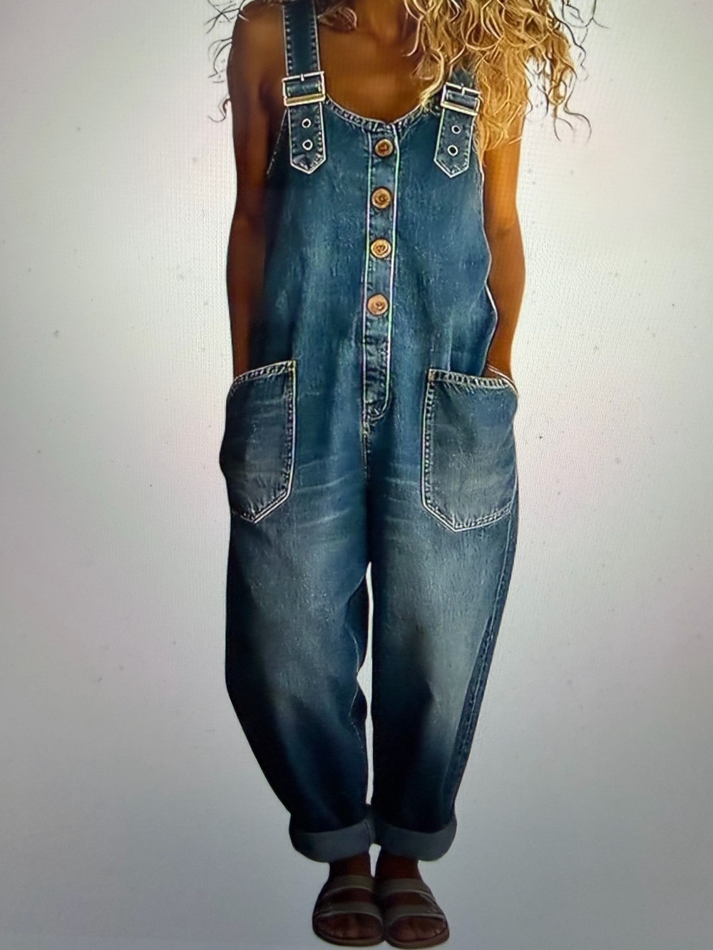 Denim Button-Front Wide-Leg Overalls - Blue- NWT - Size S
